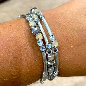 Stella and Dot coil wrap bracelet - silver with clear and white  stones
